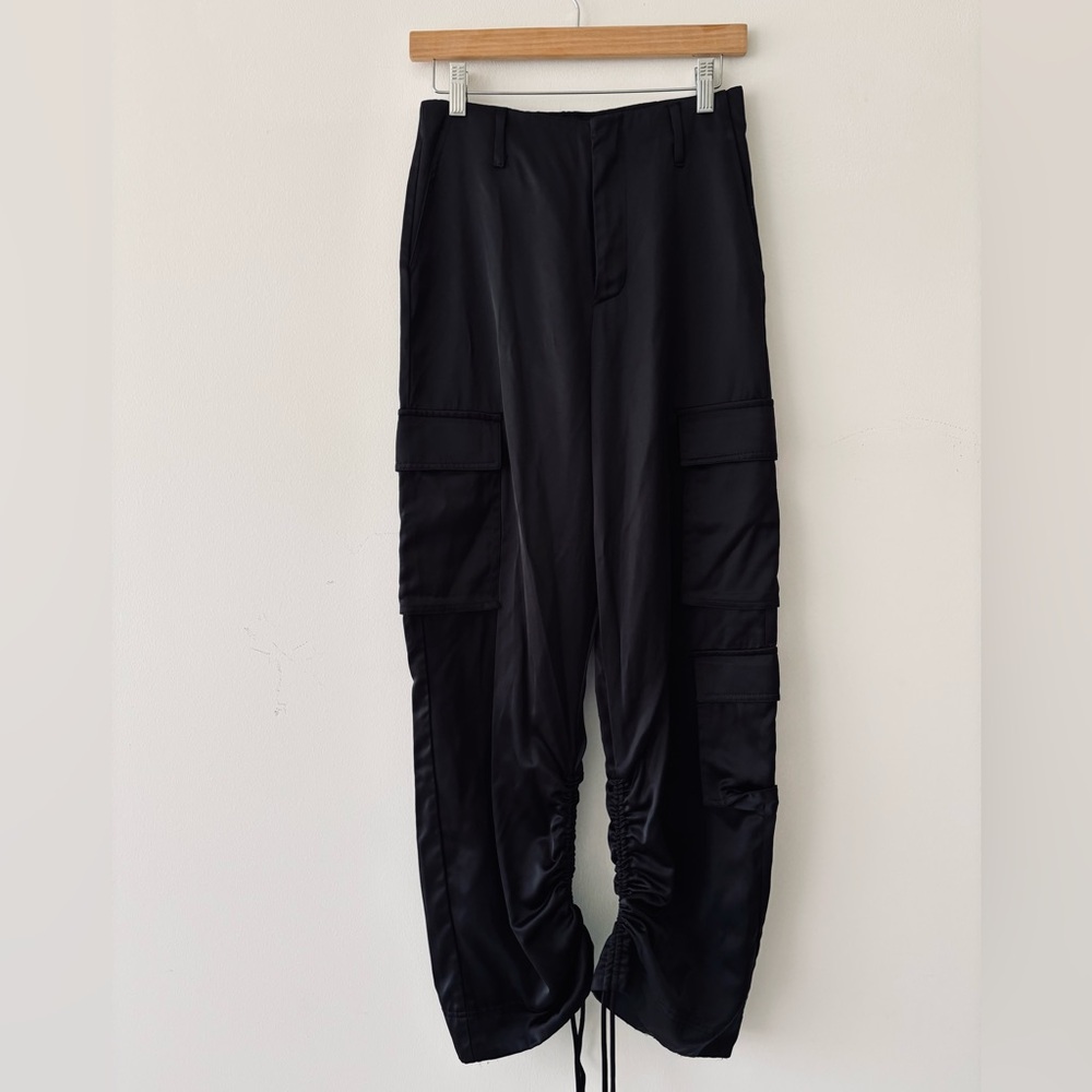 NWOT Zara parachute Cargo pants black silky  drawstring ankle tie pants